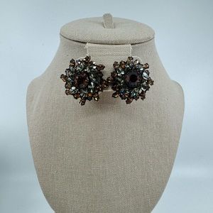 Vintage Austrian Crystal Rhinestone Big Dome Earrings